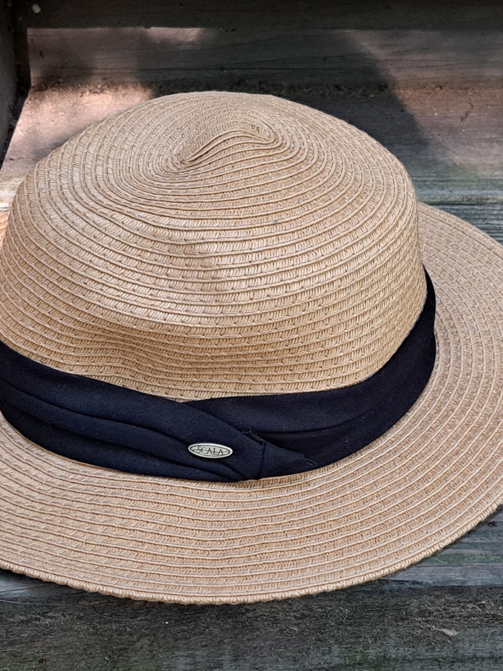 Scala Tan Straw Sun Hat with Black Band